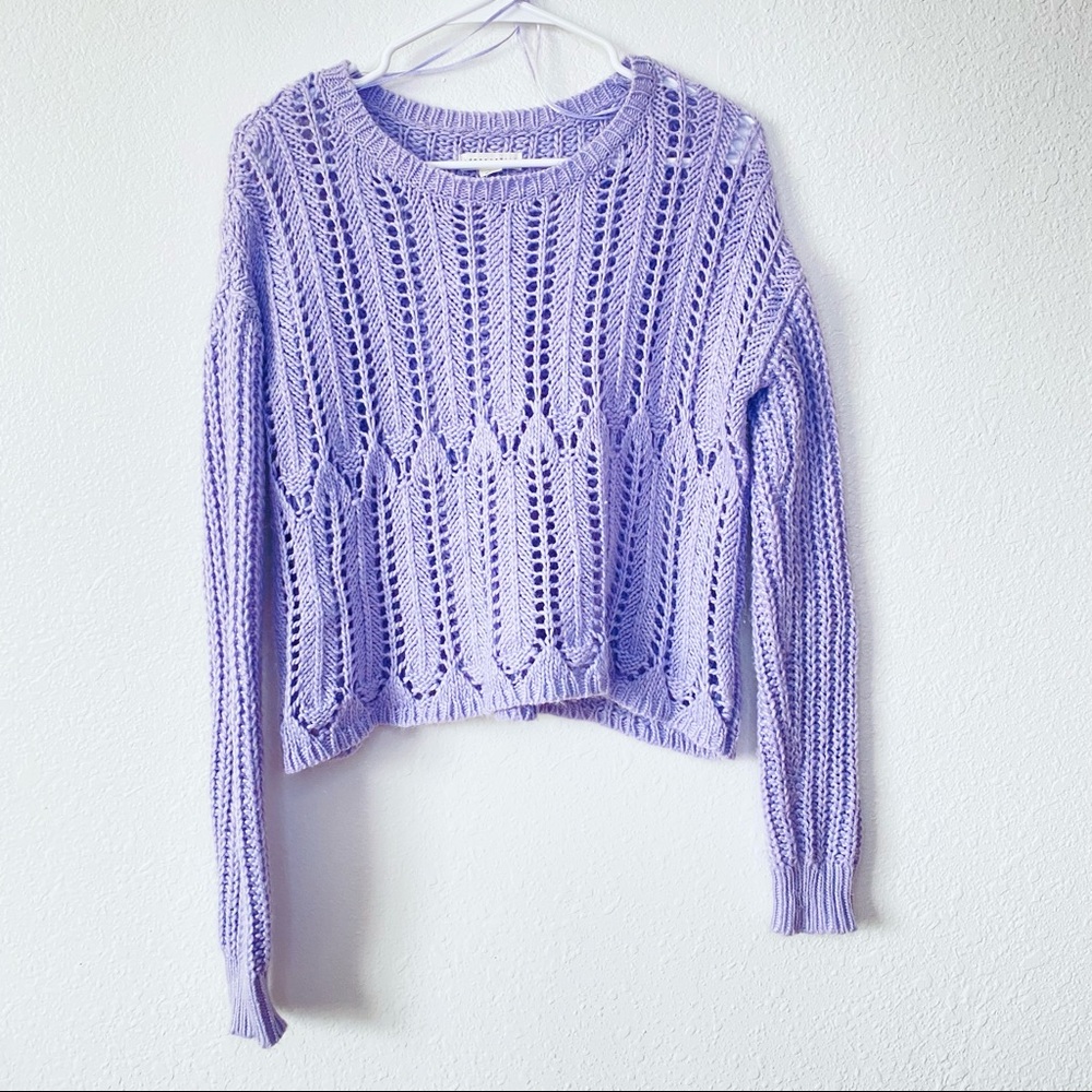 🍓 Aeropostale Lavender Wool Blend Crochet Cable Knit Cropped Sweater Small